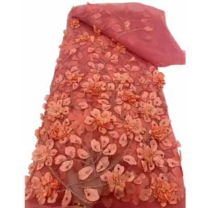 Gaun malam renda manik-manik bordir bunga 3D gaun malam Fashion mewah New York gaun pengantin pernikahan Applique renda jahit