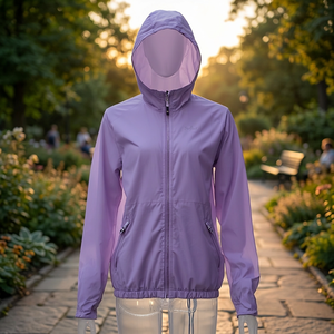 Chaqueta Cortavientos Reflectante con Capucha, Color Morado Claro, Cierre de Cremallera, Corte Regular, Estilo Casual, Unisex, Poliéster - Product Image 4