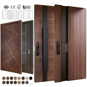 Fabricant de portes en bois de Foshan, porte d'entrée personnalisée de luxe pour villa moderne, porte extérieure pivotante en bois sécurisée - Product Image 3