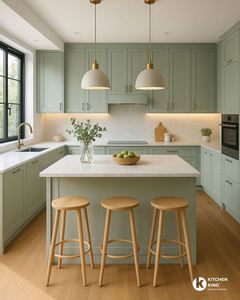 Série d'armoires rétro personnalisées, grand espace de villa, cuisinière à gaz intégrée, îlot en marbre, armoires ouvertes, rangement - Product Image 3