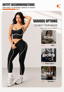 Conjunto de Yoga a Rayas Sin Costuras al por Mayor para Mujer, Sujetador Deportivo con Hombros Descubiertos, Leggings de Cintura Alta con Efecto Push-Up, Ropa de Gimnasio y Fitness OEM ODM - Product Image 2