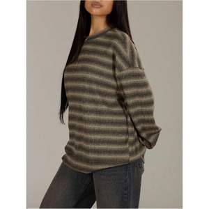 Suéter de Punto Waffle a Rayas Personalizado para Mujer, Manga Larga, Informal, Otoñal, Transpirable y Ligero - Product Image 3