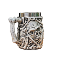 Taza de Beber Aislada al Vacío Hecha a Mano con Diseño de Calavera 3D en Acero Inoxidable, Estilo Vikingo, Boca Ancha, Apta para Agua Hirviendo, Mantiene la Temperatura por 6 Horas
