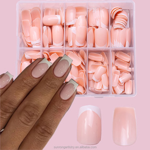 120 faux ongles courts carrés de style français à motif carré, couvrance totale - Product Image 3