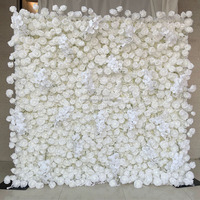 Mur de fleurs artificielles pour mariage, toile de fond 8ft x 8ft, orchidées blanches, roses en tissu rose, fleurs artificielles 3D pour décoration, panneau enroulable