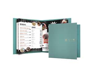 ปกเมนูแบบปกหนังสือพร้อมโลโก้สั่งทำพิเศษสำหรับร้านอาหาร บาร์  แฟ้มเมนูแบบสองช่องใส่  ขนาดสั่งทำได้ตามต้องการสำหรับเมนูร้านอาหาร - Product Image 5