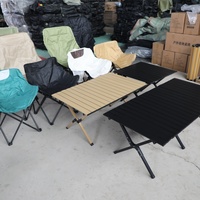 Ensemble de meubles de salle à manger d'extérieur en aluminium moderne, table et chaises pliables, hauteur réglable, portables, avec sac de plage/camping inclus
