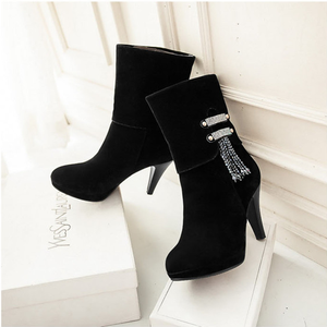 Botas de Mujer Nuevas de Otoño e Invierno, <span class=keywords><strong>Botines</strong></span> de Tacón Alto con Borlas y Cuentas, Zapatos Rojos de <span class=keywords><strong>Novia</strong></span> para Boda - Product Image 4