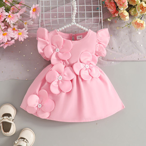 Vestito Estivo Floreale per <span class=keywords><strong>Neonata</strong></span> con Maniche a Farfalla, Rosa e Bianco - Product Image 2