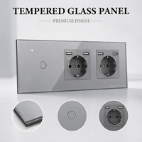 Prise murale industrielle standard européenne USB Type-C 2.1A avec panneau en verre trempé, indice de protection IP21, pour usage domestique, bureau et commercial