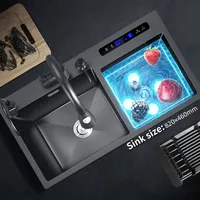 Évier de cuisine ultrasonique grand format en acier inoxydable fait main, design tropical, installation sur comptoir, multifonctionnel pour fruits