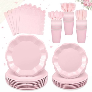 Juego de Vajilla Desechable Personalizado en Forma de Pétalo para Bodas y Fiestas, con Contenedores de Comida Color Rosa Flor de Cerezo - Product Image 1