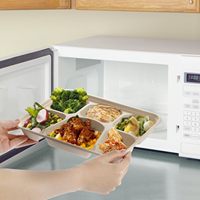 Assiettes jetables rectangulaires en bagasse biodégradable à 6 compartiments, robustes et compatibles micro-ondes pour plats à emporter