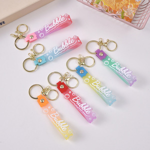 Gantungan Kunci Souvenir Custom Dengan Logo Nama Merek, Tali Pergelangan Tangan Karet Silikon Lembut, Band Gantungan Kunci PVC Transparan - Product Image 1