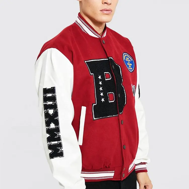 OEM Costom Super Jacket Red And Embroidery Baseball Collage Jacket For Men