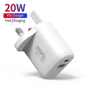 HUNDA 2020 new arrival US UK AU EU plug 2 port usb c quick charge pd charger 20w kc certificate mobile phone wall charger