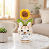 Ornement de pot de fleurs en crochet fait main, motif tournesol mignon, pour soutien émotionnel, avec étiquette positive, cadeau personnalisé