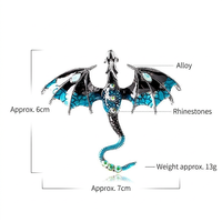 Broche Vintage Dragon Ailé Iridescent Alliage de Zinc Émail Strass Dégradé Fantaisie Pin Revers Bijou Unisexe Cadeau