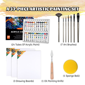 Không Độc Hại 24 Màu Sắc Phong Phú Sơn 7Pcs Sơn Bàn Chải 3 Bức Tranh Sơn Hoàn Chỉnh Acrylic Sơn Thiết Lập Với Bảng Màu Dao Miếng Bọt Biển Cho Bức Tranh - Product Image 2