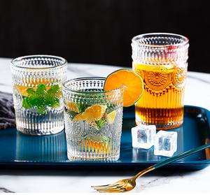 Verre à whisky rétro à motif gaufré, verre à whisky transparent avec bord doré, verre à whisky, eau, jus, lait pour boire - Product Image 6