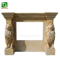 Décoration d'intérieur, statue de lion antique sculptée en marbre naturel, cadre de cheminée