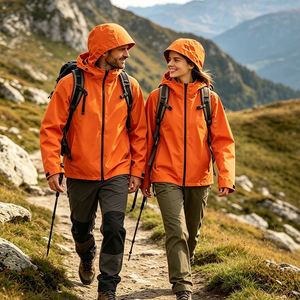 Custom Printed 100% Polyester 150g Lightweight Waterproof Breathable Outdoor <b>Hooded</b> <b>Rain</b> <b>Jacket</b> for Hiking Climbing - Product Image 6