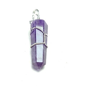 High quality <b>crystal</b> <b>Pendant</b> amethyst double point <b>Pendant</b> Healing Stone Wrapped Pencil <b>Crystal</b> gemstone Necklace Wholesaler - Product Image 3