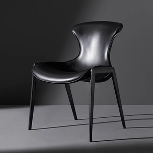 Italian Minimalist Saddle Leather <strong>Dining</strong> Chair Household Chair Black Backrest Chair High-end <strong>Dining</strong> <strong>Table</strong> <strong>Stool</strong> - Product Image 1