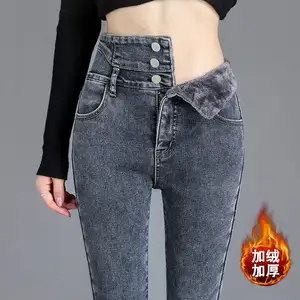 Jeans caldi invernali donna a vita alta pantaloni Casual in velluto da donna jeans Denim da donna pantaloni taglie forti J0059