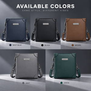 Sac bandoulière vertical pour homme en cuir PU, pochette messager d'affaires, sac de voyage fin avec plaque logo métallique OEM ODM - Product Image 4