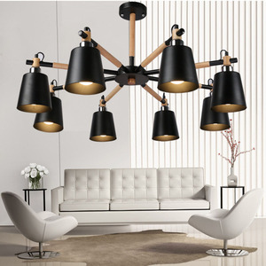 Lustre moderne nordique E27 en bois Macarone à 3, 6 ou 8 têtes, suspension de plafond - Product Image 4