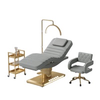 Lit de beauté électrique de luxe à 3 moteurs avec commande au pied, base LED, hauteur réglable pour salon, spa, clinique esthétique