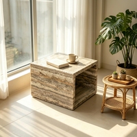 Table d'appoint cubique de style luxueux en marbre travertin argenté pour salon, salle à manger, café, meubles de luxe