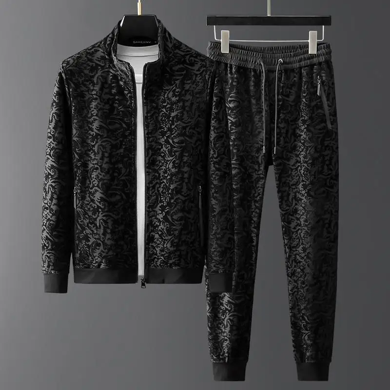 Jacquard jaqueta esportiva de luxo leve, conjunto de duas peças casual masculino para outono e inverno