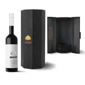 Custom Made Luxury Matt สีดำแข็งกระดาษแข็งสุราชุดกล่องบรรจุภัณฑ์แชมเปญวิสกี้ขวดไวน์แดงแก้วกระดาษของขวัญกล่อง