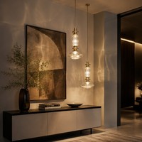Lampe suspendue verticale en verre nervuré à double couche, en fer doré, style rétro industriel, pour bar, chambre à coucher, café, éclairage décoratif d'intérieur