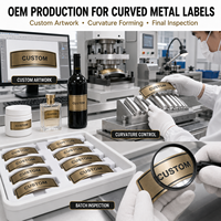 Label Botol Logam Aluminium Lengkung Kustom, Embos, Perekat Sendiri, Pelat Nama Emas untuk Kemasan Kosmetik, Parfum, dan Anggur