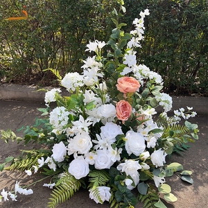 ลูกบอลดอกไม้สีขาวชมพูและใบไม้สีเขียว งานแฮนด์เมดจากโรงงาน SMOOTH สำหรับตกแต่งงานแต่งงานและวันวาเลนไทน์ - Product Image 1