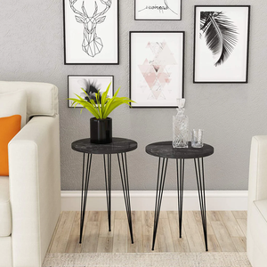 Low Space Pack of 2 Marble Coffee <b>Tables</b> With Iron Three Legs <b>Black</b> Marble Top Chic Home Decor Statement Piece Durable Material - Product Image 3