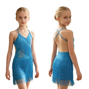 Vestidos de baile latino con flecos de pedrería para niñas, con volantes, borlas y espalda cruzada, disfraz de competición personalizado - Product Image 2