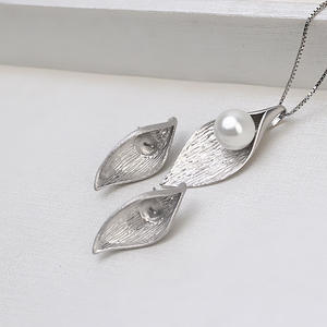 S925 Silver Large Tree Leaf Pendant and 6-7 <b>Pearl</b> <b>Earrings</b> Personalized Earpin Set with DIY Accessories Empty Tray 1263 - Product Image 1