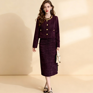 Elegante Conjunto de 2 Piezas Tejido Sólido para Mujer: Top y Traje Midi de Tela de Estambre al por Mayor - Product Image 1