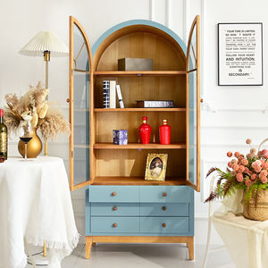 Buffet de salon et de cuisine moderne au design en arc, avec tiroirs de rangement solides et portes à panneaux plats, bleu noir, style ferme, pour hôtel - Product Image 6