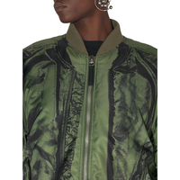 Veste bomber pilote unisexe, taille plus, noire et verte, rembourrée, imprimé illusion, bord côte côtelé, poche zippée, ourlet droit, fermeture éclair sur le devant