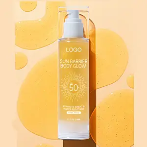 Label pribadi pelindung UV Spf 50 harian minyak berkilau kelapa bersinar Ultra menghidrasi dengan SPF50 Minyak bersinar sinar matahari kulit