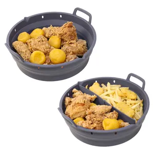 Herbruikbare Non-Stick 8.5 Inch Siliconen Ronde Vorm Opvouwbare Opvouwbare Lucht Friteuse Pizza Liners Pot Set Airfryer Liner Met Verdeler