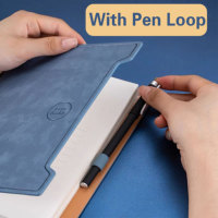 Carnet à couverture rigide personnalisé avec logo brodé, en cuir PU, format B5/A5/A6, avec boucle pour stylo, journal/agenda professionnel, 80 feuilles