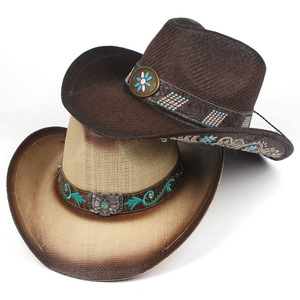 Nouvel Arrivage Chapeau <span class=keywords><strong>de</strong></span> Cowboy Brodé Artisanal avec Boucle en <span class=keywords><strong>Pierre</strong></span> Turquoise Broderie Florale Western Unisexe pour Usage Quotidien et Fêtes - Product Image 4