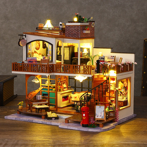 Vente en gros : Mini-maison de poupée 3D en bois, style villa moderne de luxe, à monter soi-même, avec éclairage LED, modèle de décoration de table, cadeau - Product Image 3