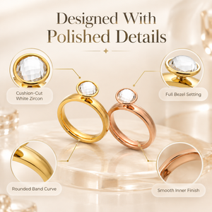 Bague solitaire pour femme en zircon, sertie clos, en acier inoxydable poli, tendance, pour le bureau et les soirées, bijoux féminins, vente chaude - Product Image 2